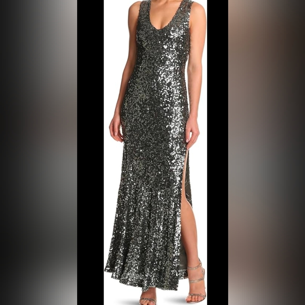French Connection Silver Sequin Maxi Dress